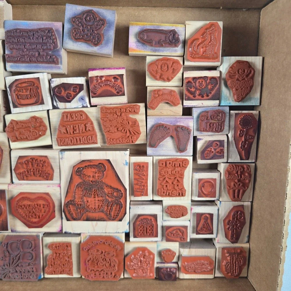 Vintage 1990s Stampin Up Wood Mounted Rubber Stamps Large Lot 50+ Retired